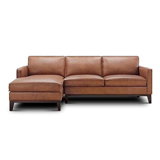 Pimlico 100 Percent Top Grain Leather L-Shaped Sectional with Chaise, Left Arm Facing, Brown
