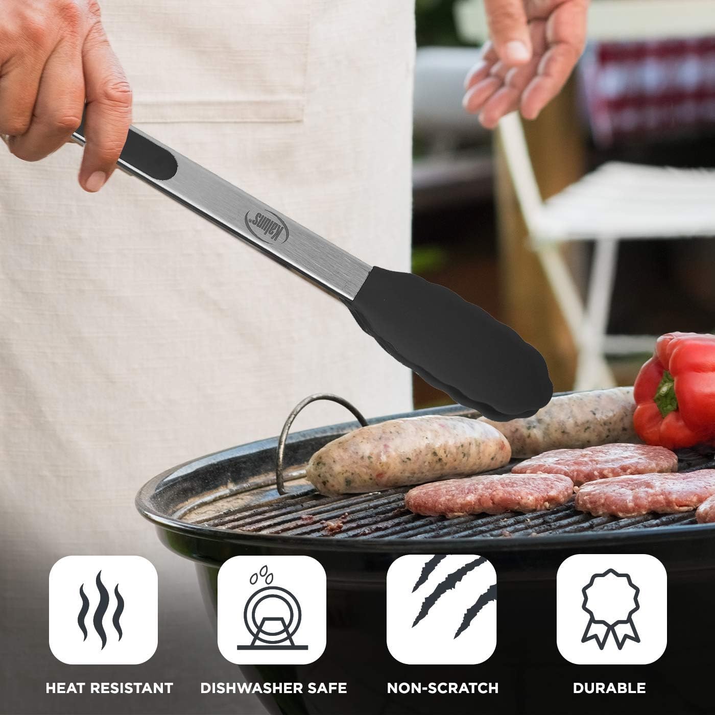 Kaluns Kitchen Tongs for Cooking Non Stick Silicone Tip Stainless Steel Tongs, Set of Four 7,9 - Image 3