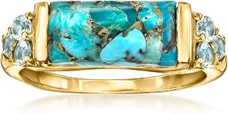 Ross-Simons Turquoise and .70 ct. t.w. Sky Blue Topaz Ring in 18kt Gold Over Sterling
