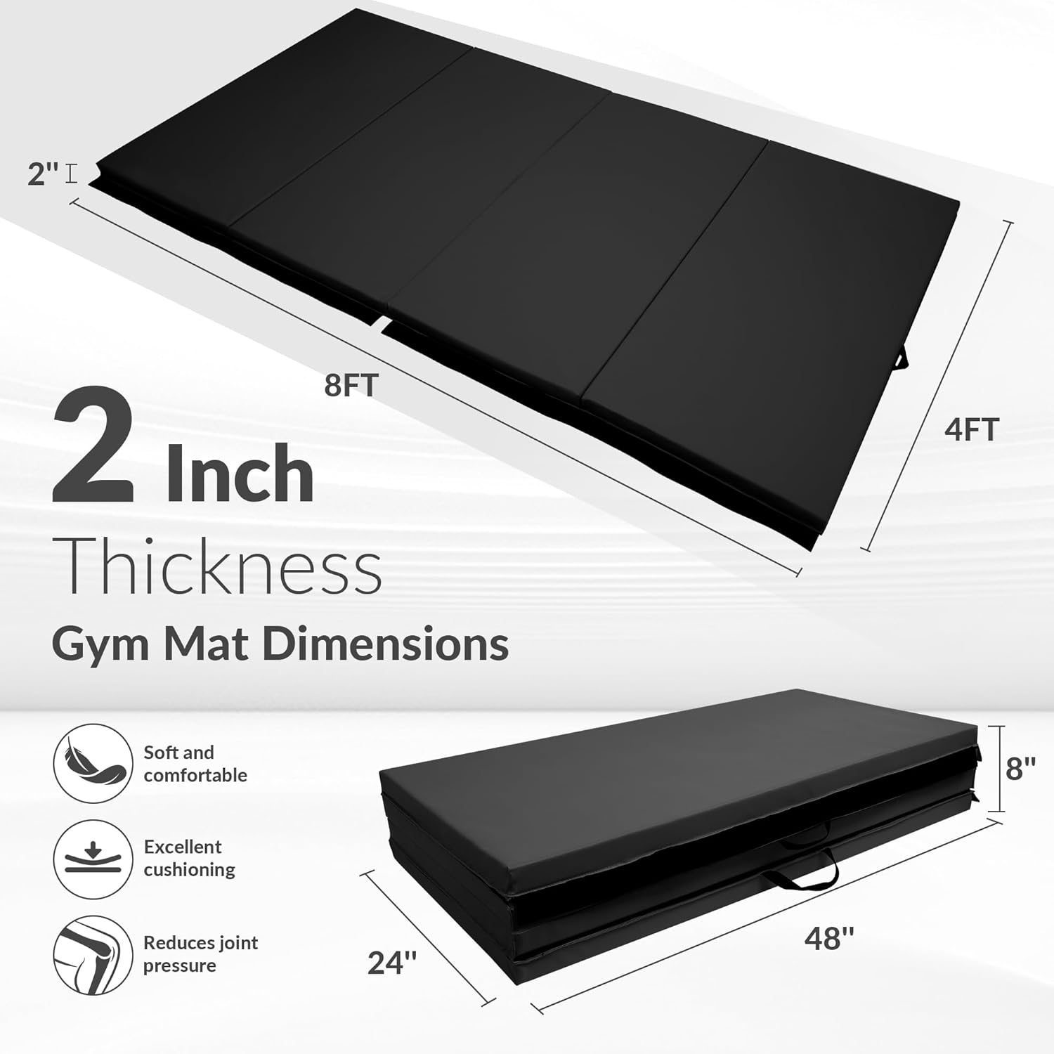 Fitvids 4'x8'x2" Folding Gymnastics Mat, Home Exercise Mat with Carrying Handles, Gym Workout Tumbling Mat for Yoga, Pilates, Stretching, MMA, Core Workouts, Fitness Aerobics Mats for Gym Training, Multiple Colors