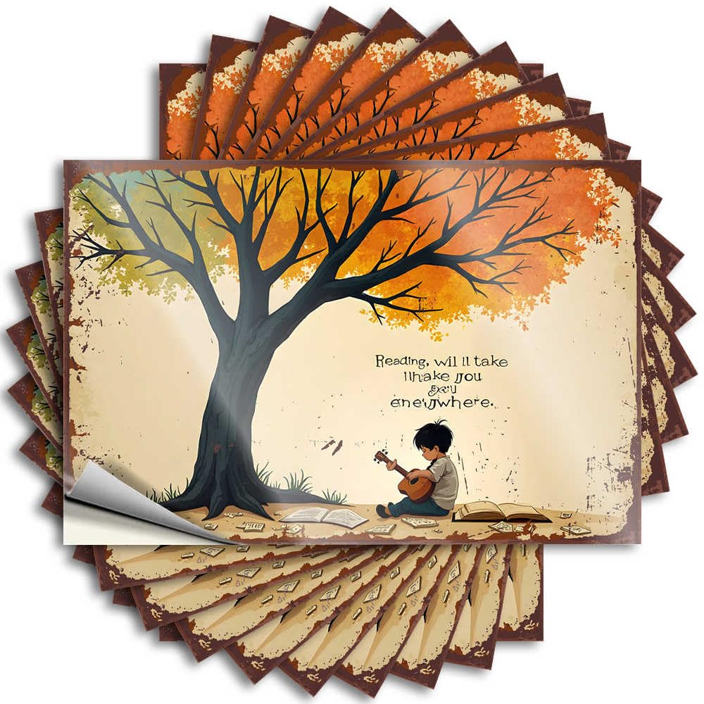 Backyard Accessories, Tattoos Funny Case Quote Stickers, Fire No Residue Decals for Luggage | Silicone Party Favor Custom Autumn Serenity: A Child's Musical Journey Under The Tree(12X18CM)