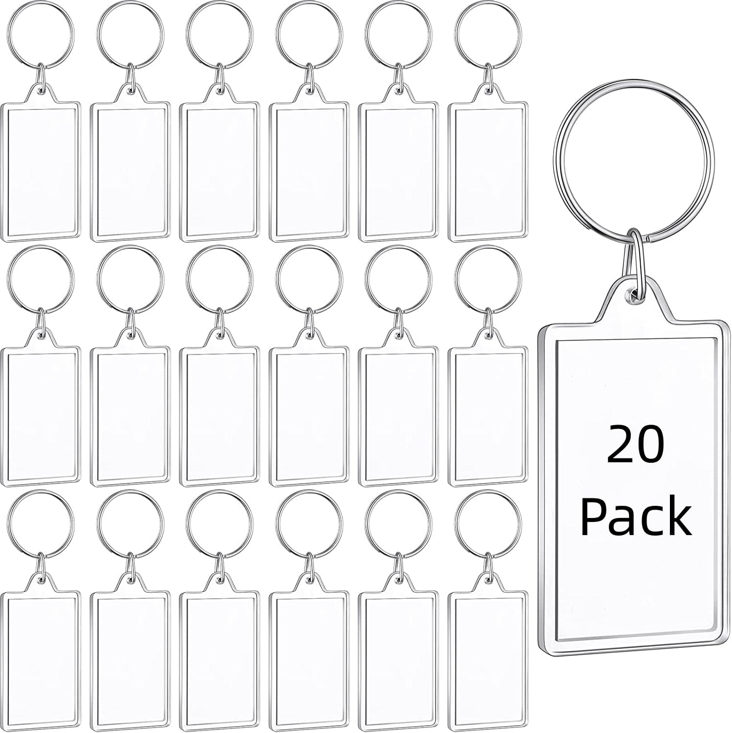 Wawasia 20 Pack Clear Rectangle Acrylic Keychain, Blank Photo Insert Keychain, Photo Frame Keyring DIY Personalize Favor, Acrylic Keychain Photo Picture Frame