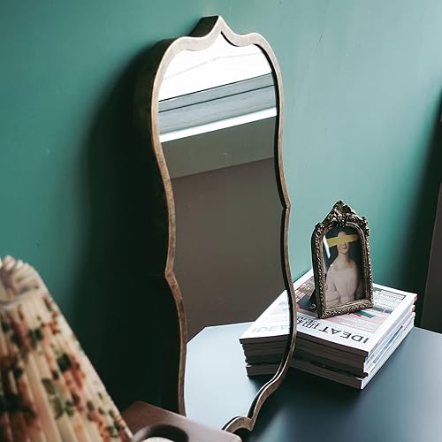 Miniatura 3 de Espejo rectangular de 15.7 x 23.6 pulgadas con marco de hierro, espejo de baño vintage para montar en la pared, estilo nostálgico europeo retro,