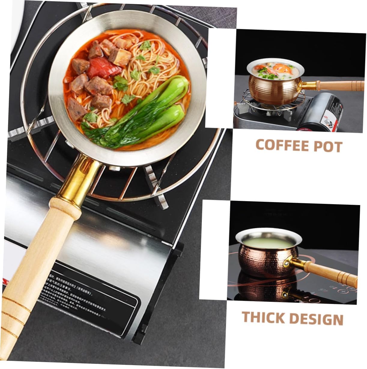 Stainless Steel Milk Pot Wooden Handle Small Sauce Pot for Melting Butter and Heating Coffee for Sauces and Creams 1-Piece
