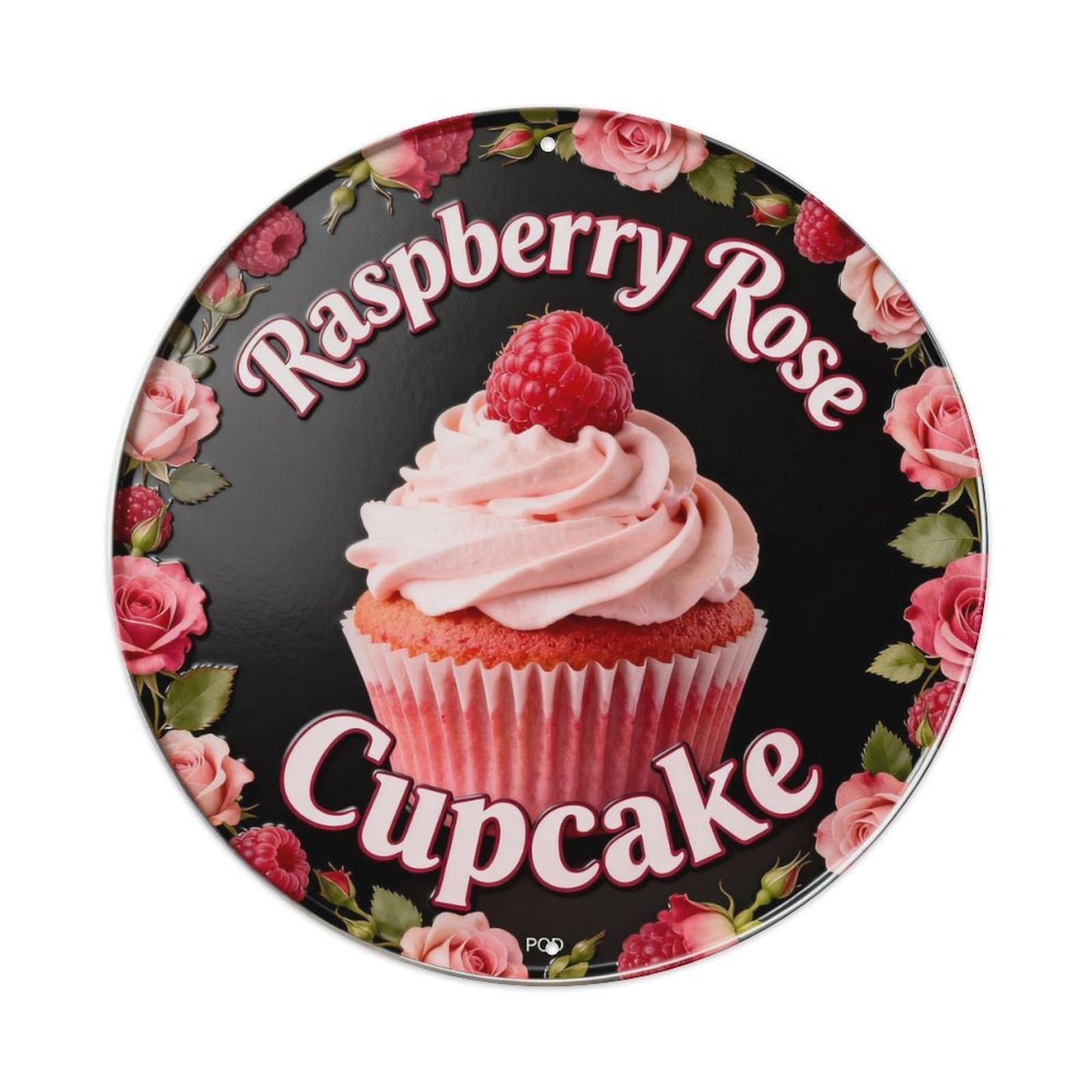 Raspberry Rose Cupcake Metal Tin Sign Plaque