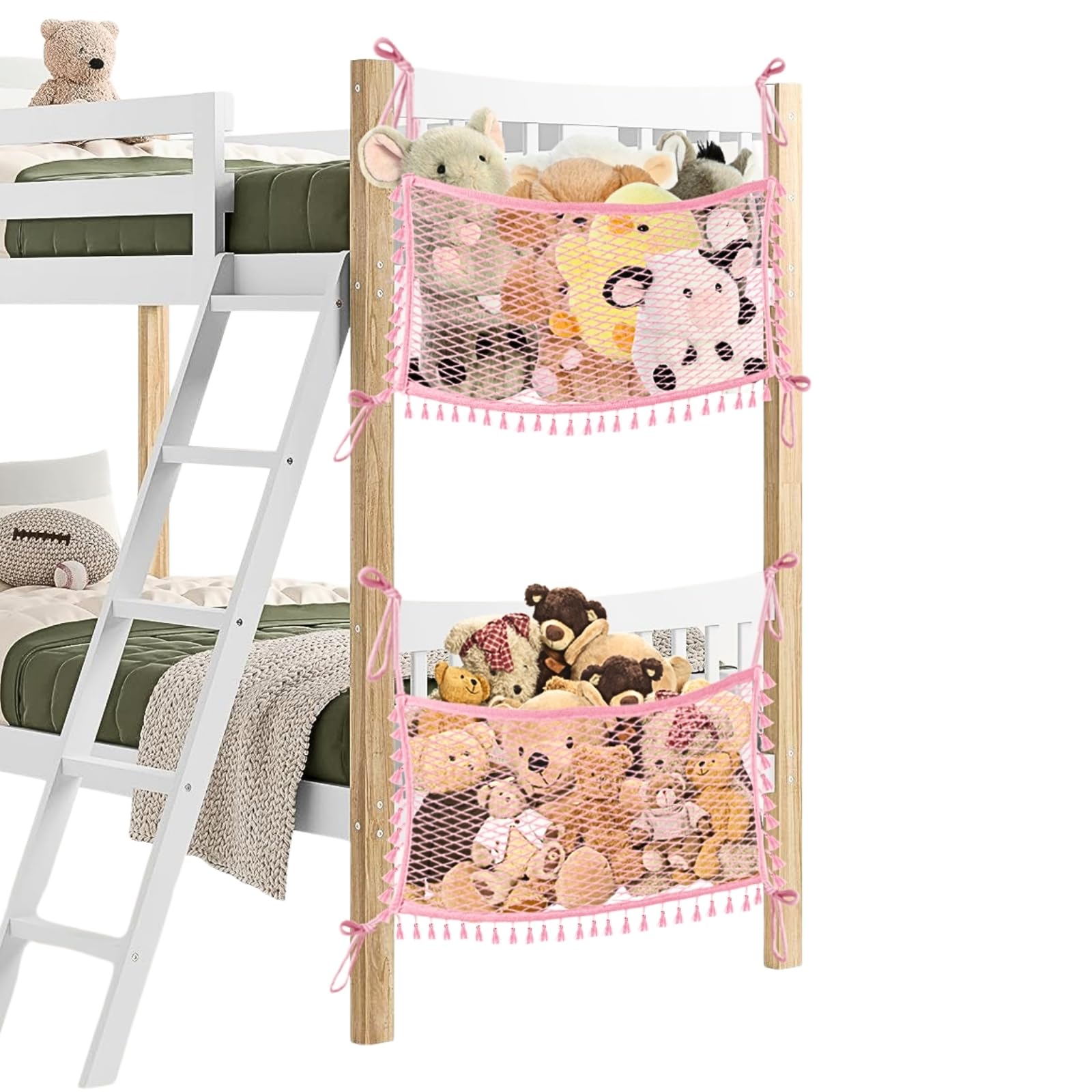 2 Pack Stuffed Animal Hammock, Bedside Teddy Hammock Toy Storage Net, Pink
