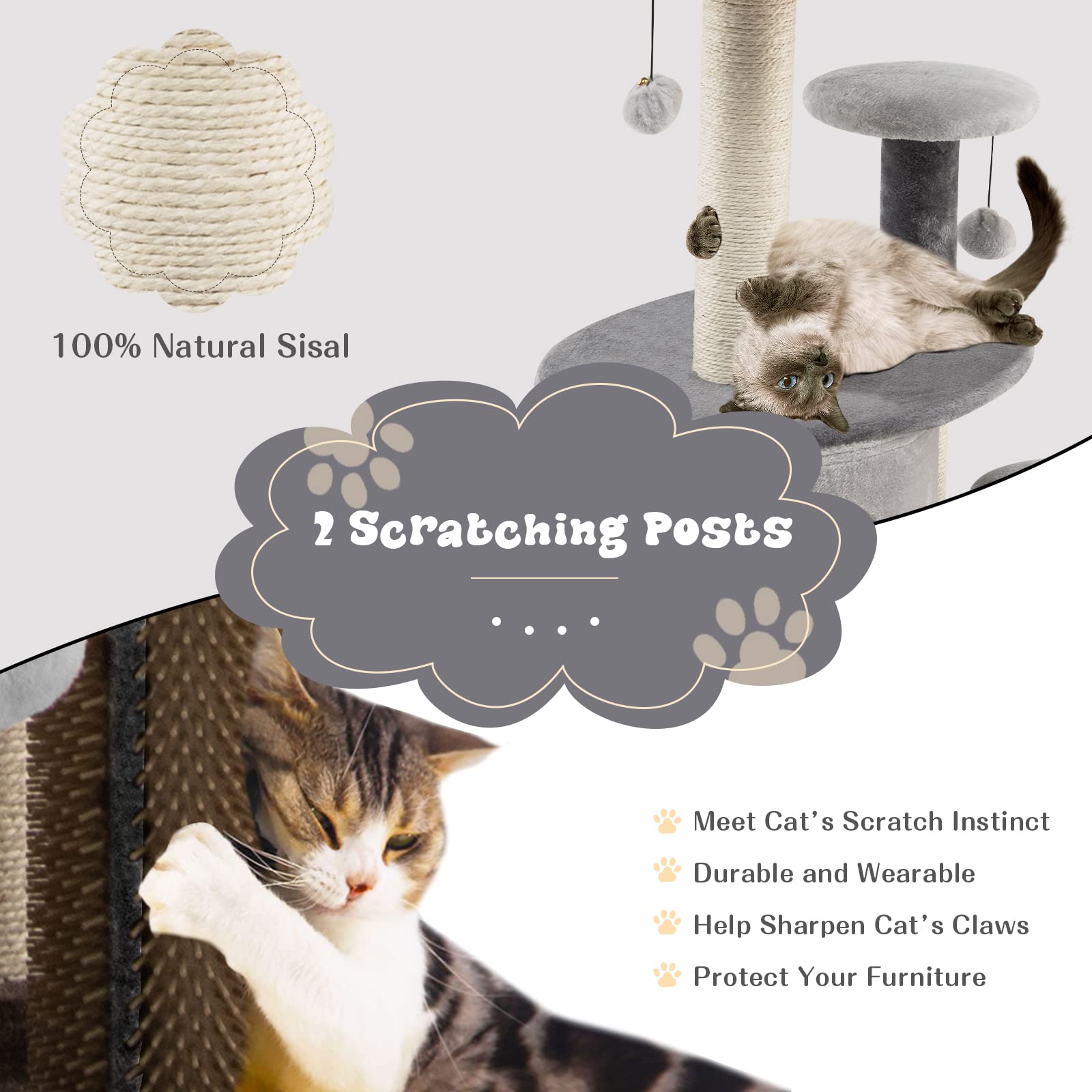 Multi-level Wooden Cat Tower With Thickened Sisal Scratching Posts For Indoor Cats
