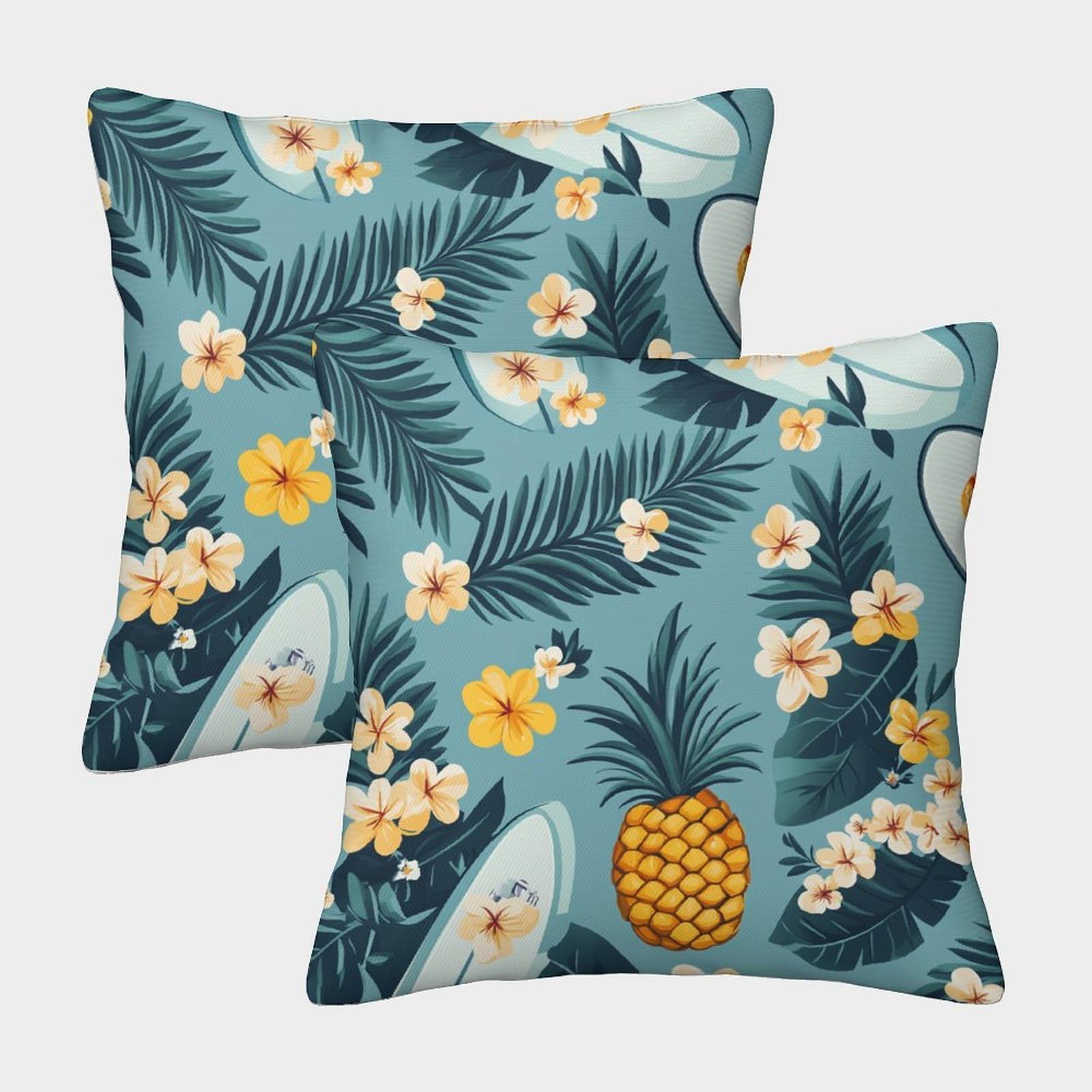 kaiyun 2 Pack Pineapple, Surfboard, Flowers,Hawaiian Pattern 3D Image Printed Single-sided Cushion Cover 40x40cm