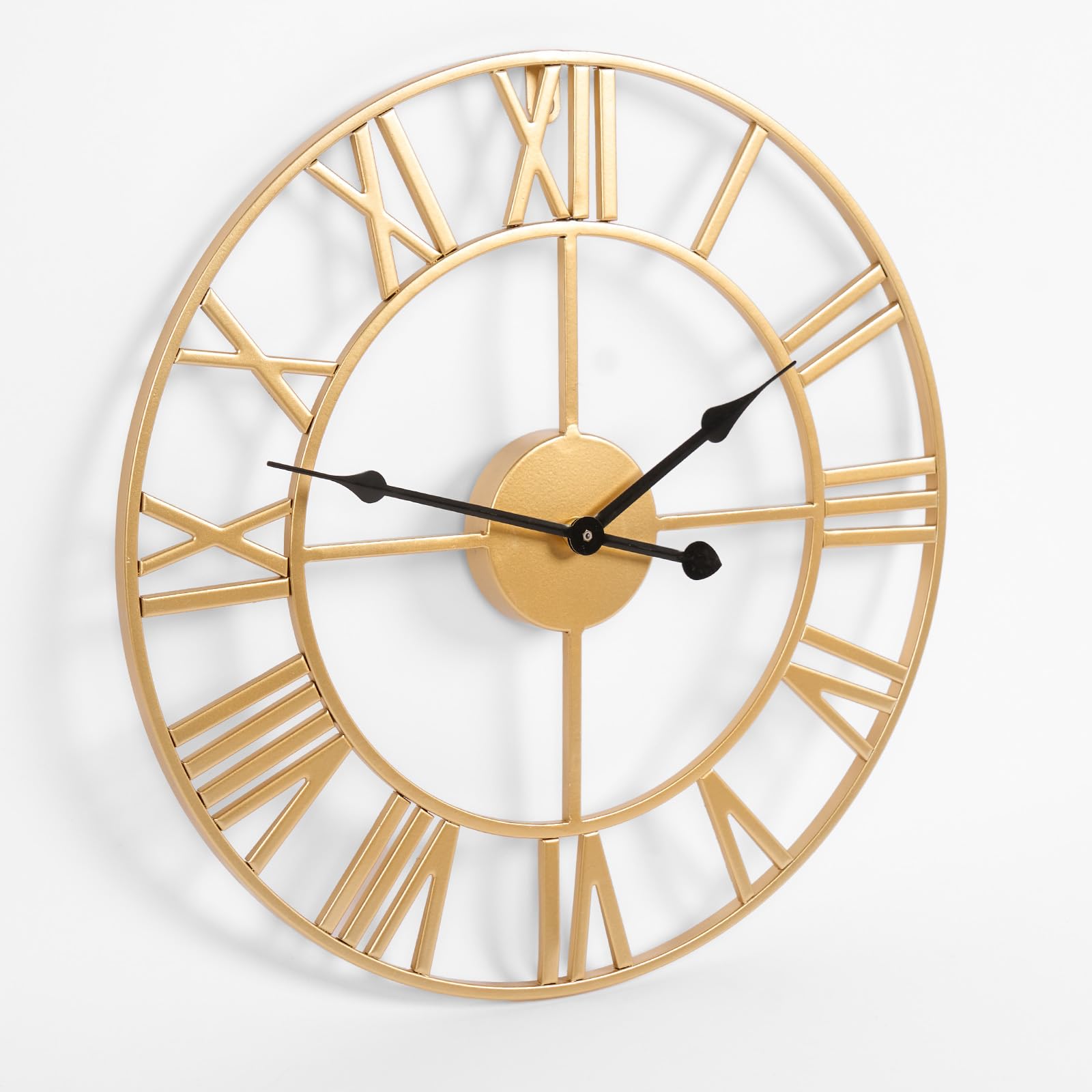 Ohs Gold Large Wall Clock Metal Vintage Wall Clocks For Living Room Kitchen Office Bedroom Skeleton Clock With Roman Numerals Easy To Install Battery Operated Clock, 40Cm
