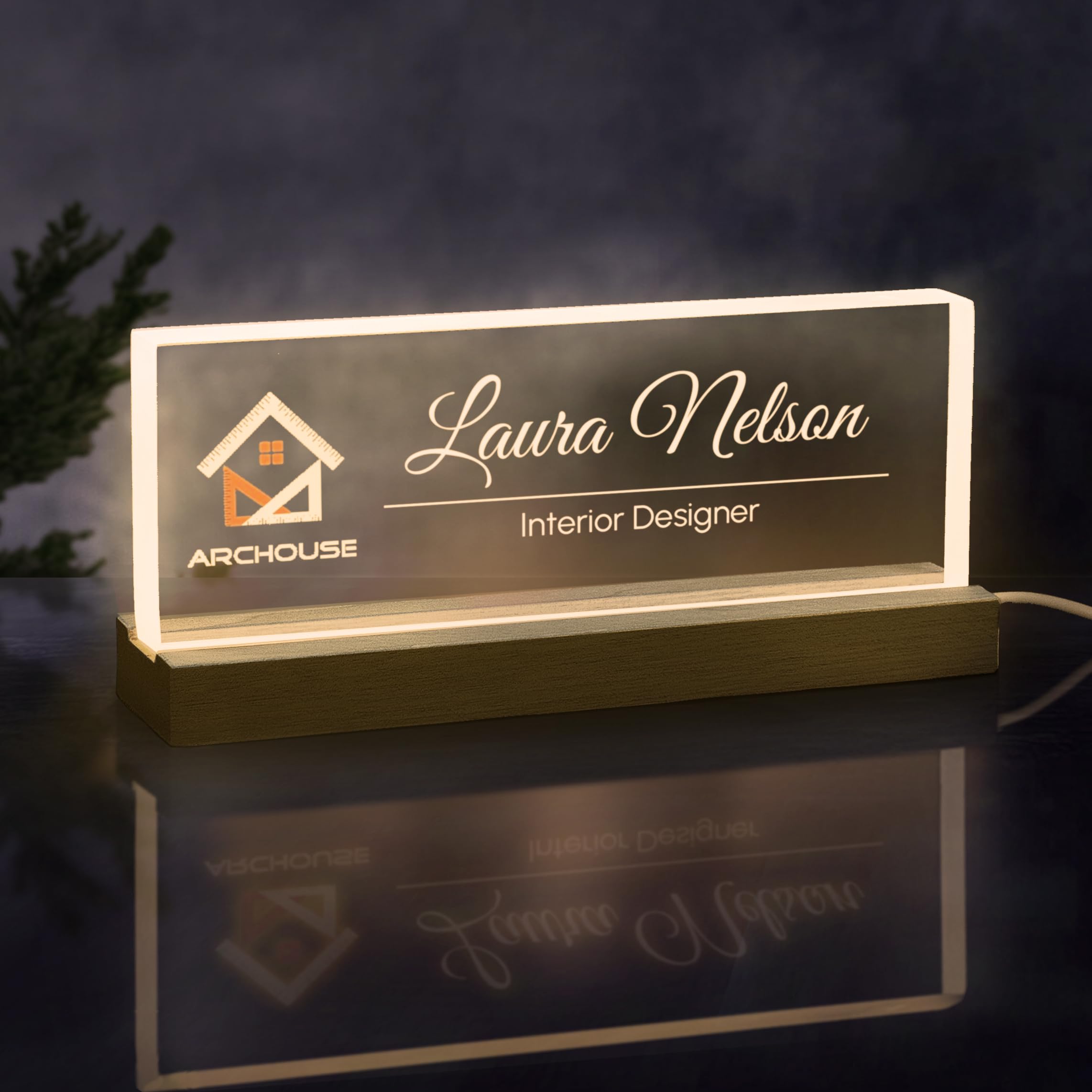 Custom Acrylic Desk Nameplate, Personalized Office Sign with Optional LED Stand