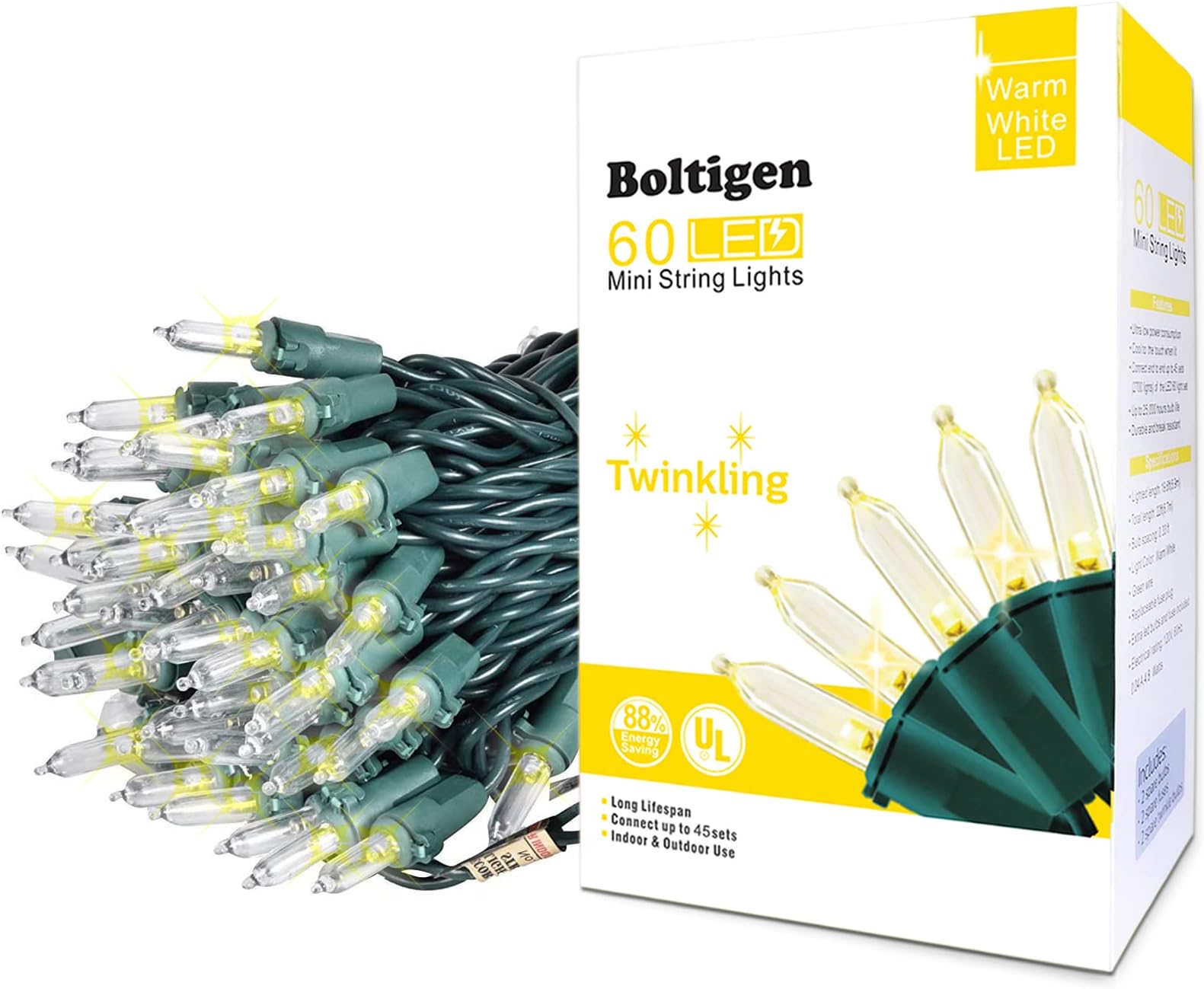 100 Clear Christmas Twinkle Lights on Green Wire, 10 of 100