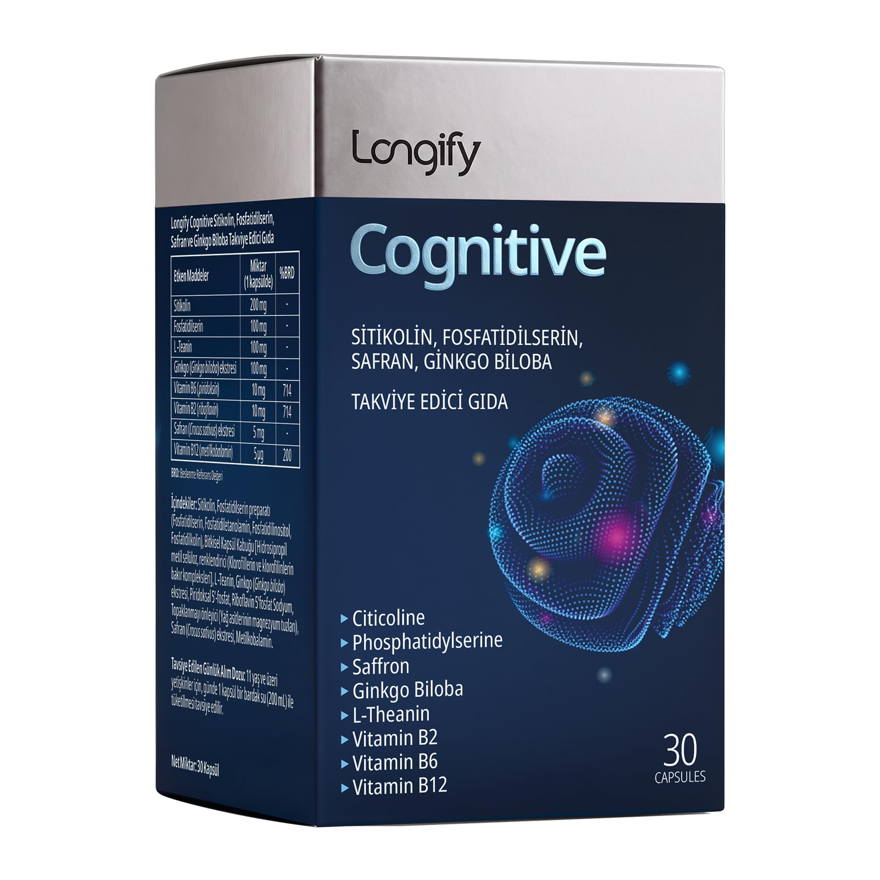 Cognitive Sitikolin, Fosfatidilserin, Safran, Ginkgo Biloba,…