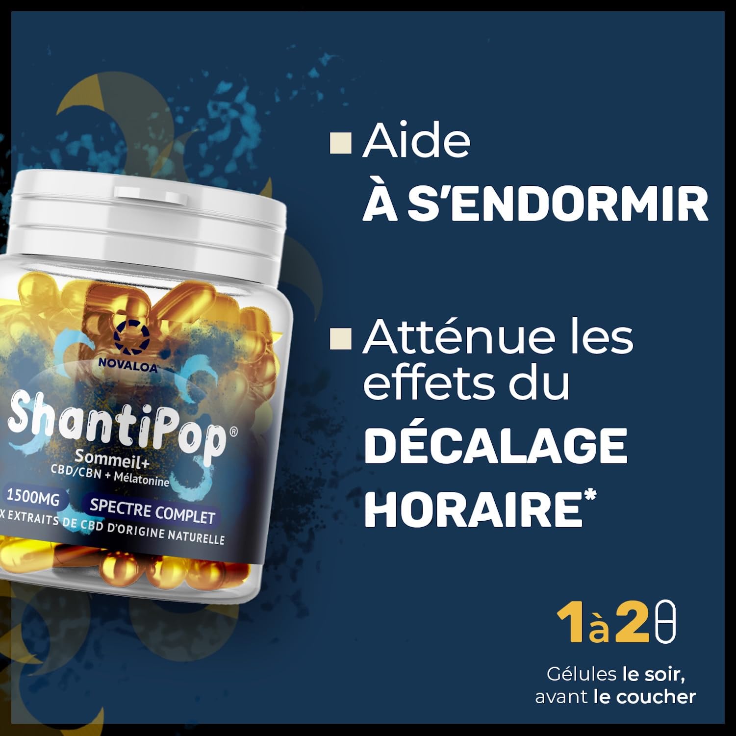 ShantiPop - Gélules Liquides Sommeil+ - Huile de Graines de Chanvre Pressées à Froid 1500mg - Mélatonine & Ylang Ylang - Fabriqué en France - 30 Gélules