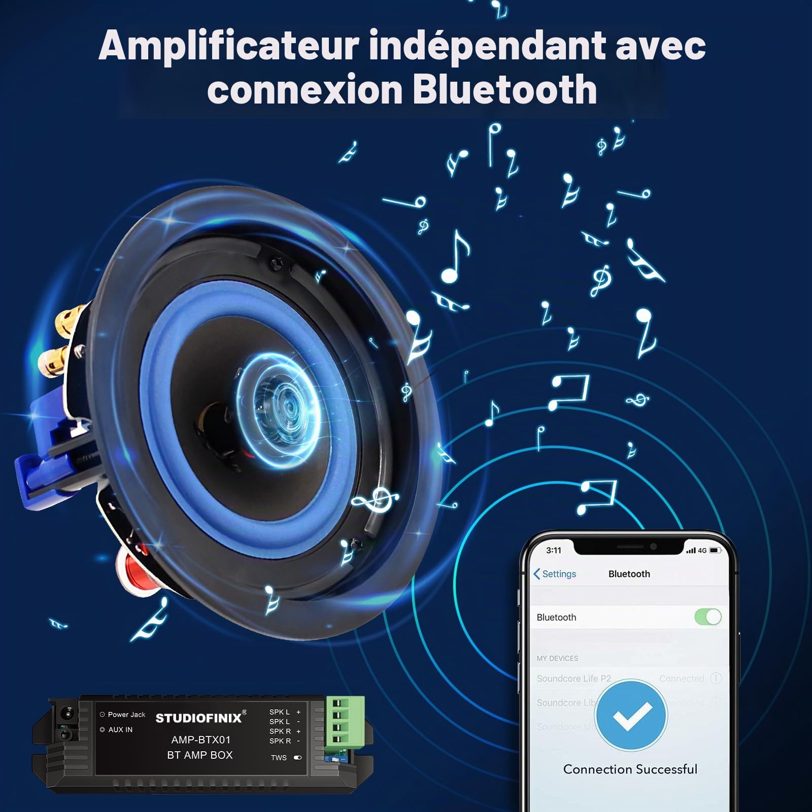 STUDIOFINIX Haut-parleurs de plafond Bluetooth 2 voies encastrés Intérieur Extérieur