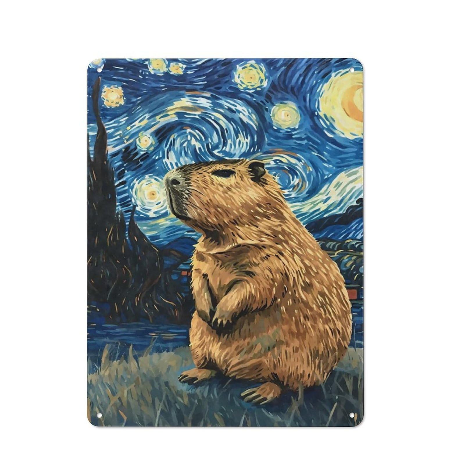 Junmoney Style-5 For Garage Or Workshop, Capybara Starry Night Rustic Metal Plaque 40X30cm, Suited To Wall Displays In Garages And Tool Rooms
