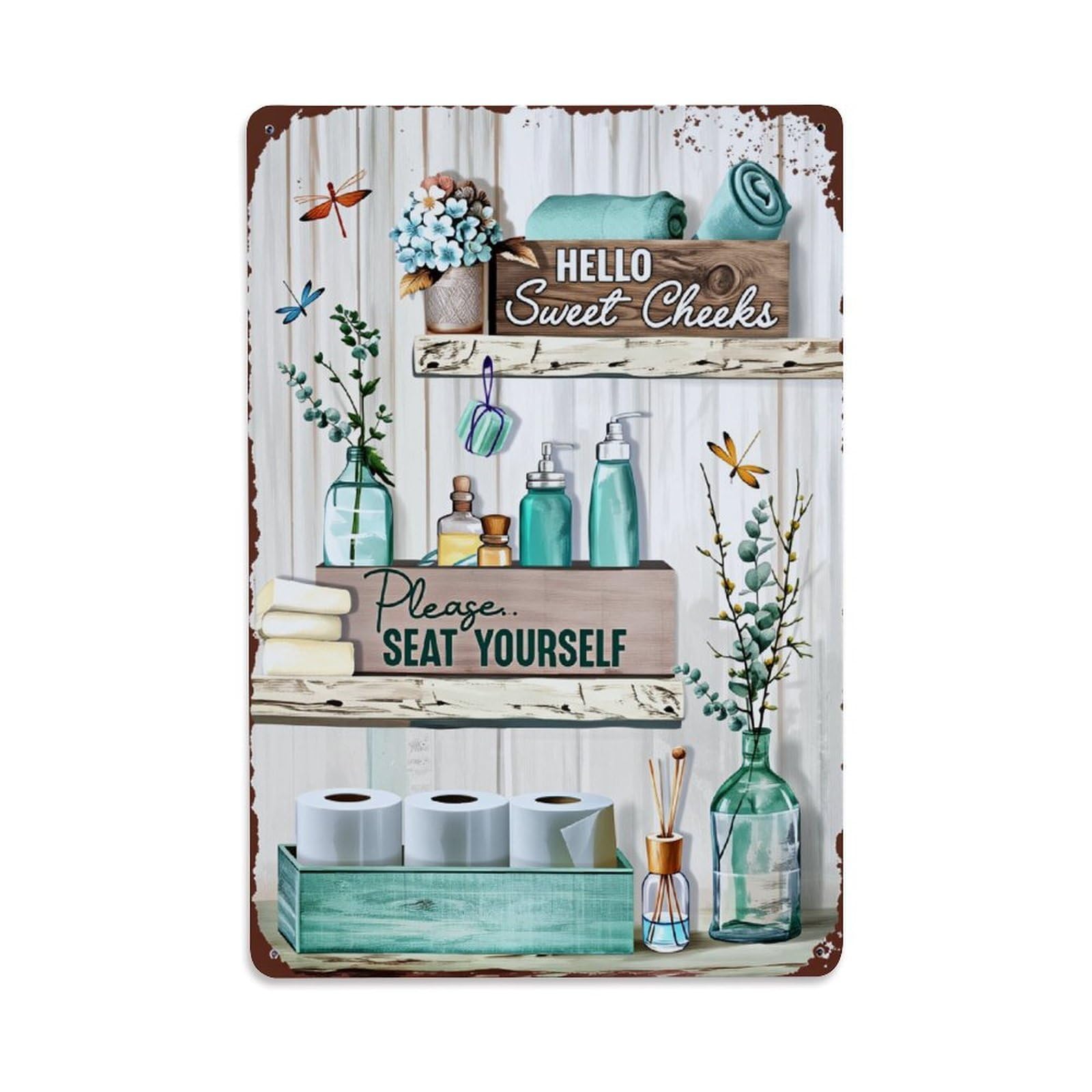 Enderetf Vintage Rustic Wood Shelves With Greenery Tin Sign Metal Poster, Home Bar Garage Man Cave Cafe Indoor & Outdoor Wall Decoration 8X12inches