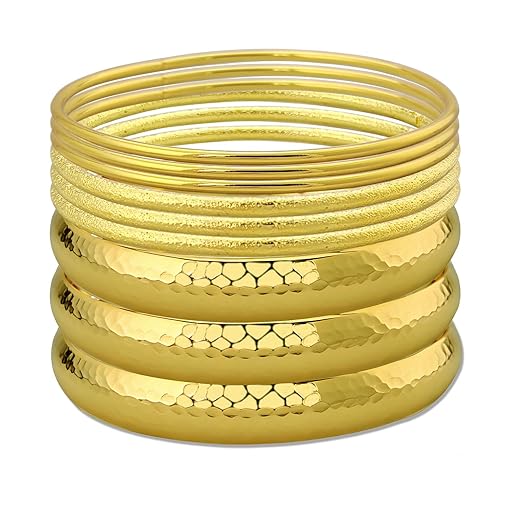FUNOJOY 9PCS Gold Bangle Bracelets for Women Gold Plated Stackable Bangles Set Multi-Layer Cuff Bracelet for Women Jewelry Gifts