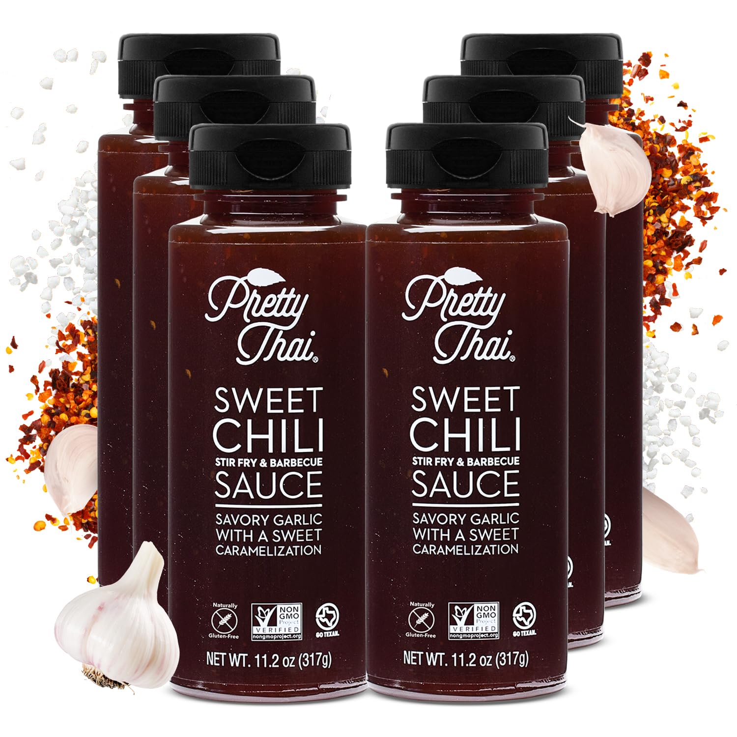 Pretty Thai Sweet Chili Sauce, Gluten Free Certified Non-GMO Authentic Vegan Stir Fry, BBQ Condiment, Dipping Sauce, Rice Seasoning, 100% Natural (Pack of 6)