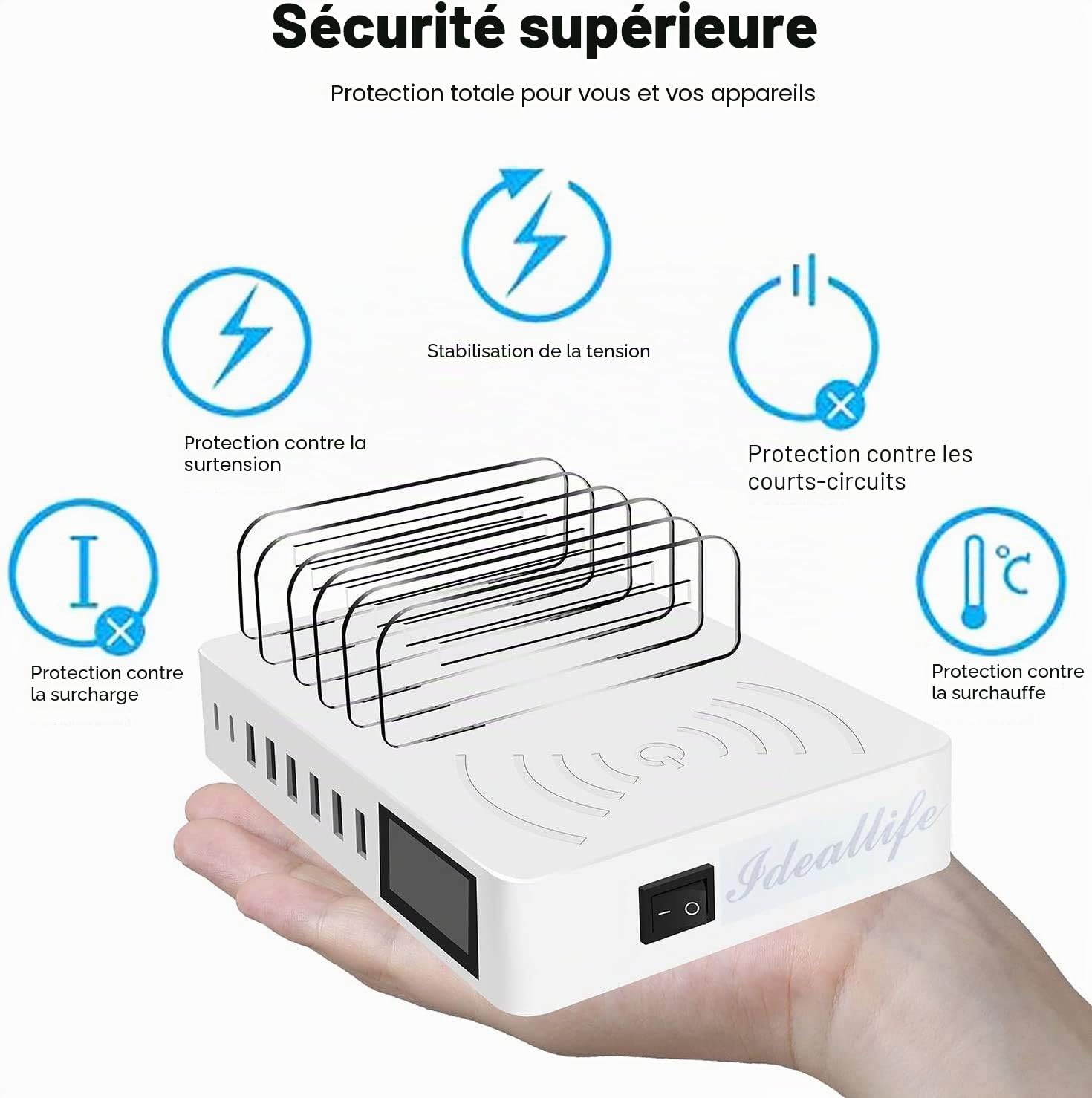 Organisateur de Station Appareils sans Fil à 8 Ports pour Plusieurs appareils, Station de Chargement pour Multi-Appareils, Compatible avec téléphones, tablettes et Autres appareils
