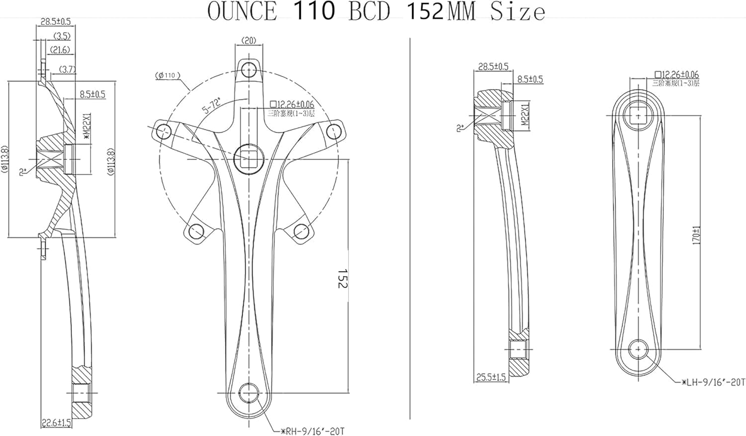PROWHEEL Bike Crank Arm,Square Taper Crankset,One Pair Universal 175MM/165MM/170MM/152MM/127MM BCD 130MM 110MM Bike Crank Arms for City Bike,Road Bike,Folding Bike,Mountain Bike,Ebike
