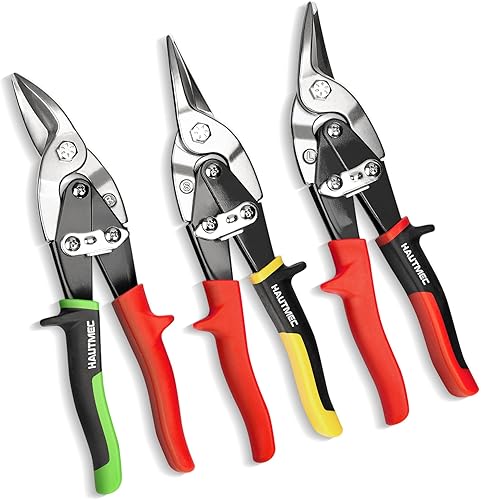 Miniatura 8 de HAUTMEC Tijeras de hojalata de aviación de 3 piezas para cortar chapa metálica, tijeras de inglete de acero CR-V para cortes rectos, izquierdo