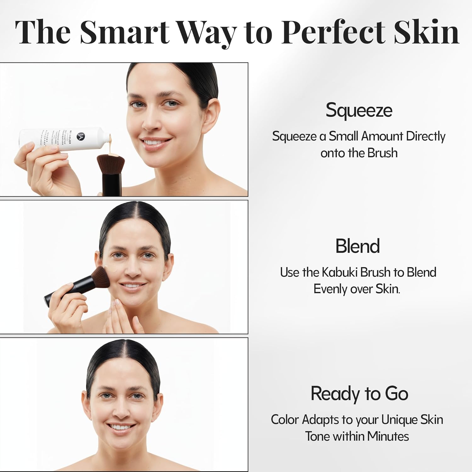 Jerome Alexander My Color Self-Adjusting Foundation, Hydrating & Lightweight Face Makeup, Skincare-Infused, with Kabuki Brush, Medium, 1 oz - Image 3