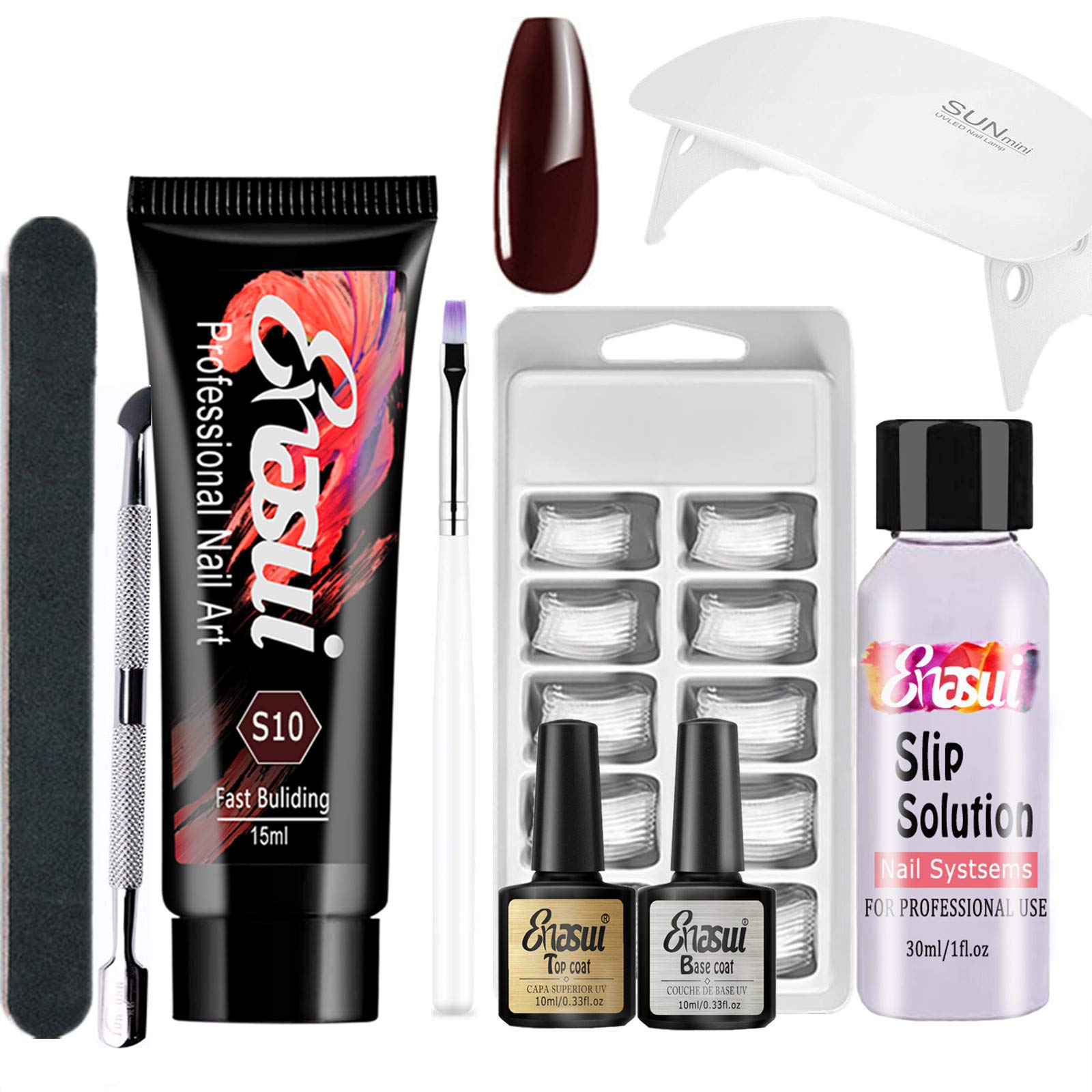 Poly Nail Extension Gel Kit Poly Quick Building Nail Gel 15ml Builder Nail Extension Gel Nail Enhancement Manicure Kit for Gel Polish Starter Nail Technician All in One Kit (Wine)