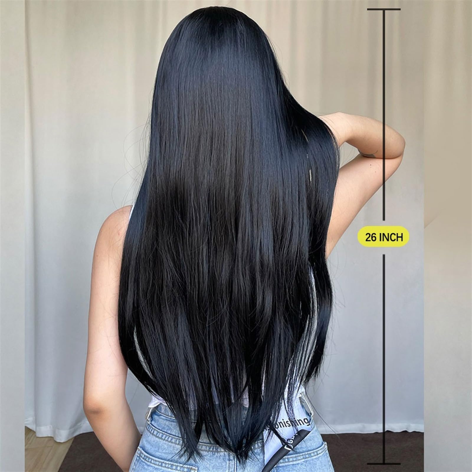 Women Cosplay Daily Natural Hair Wig Heat Resistant Fiber - Black Black Wig Daily Cosplay Natural Synthetic Hair Wigs for  main image 4