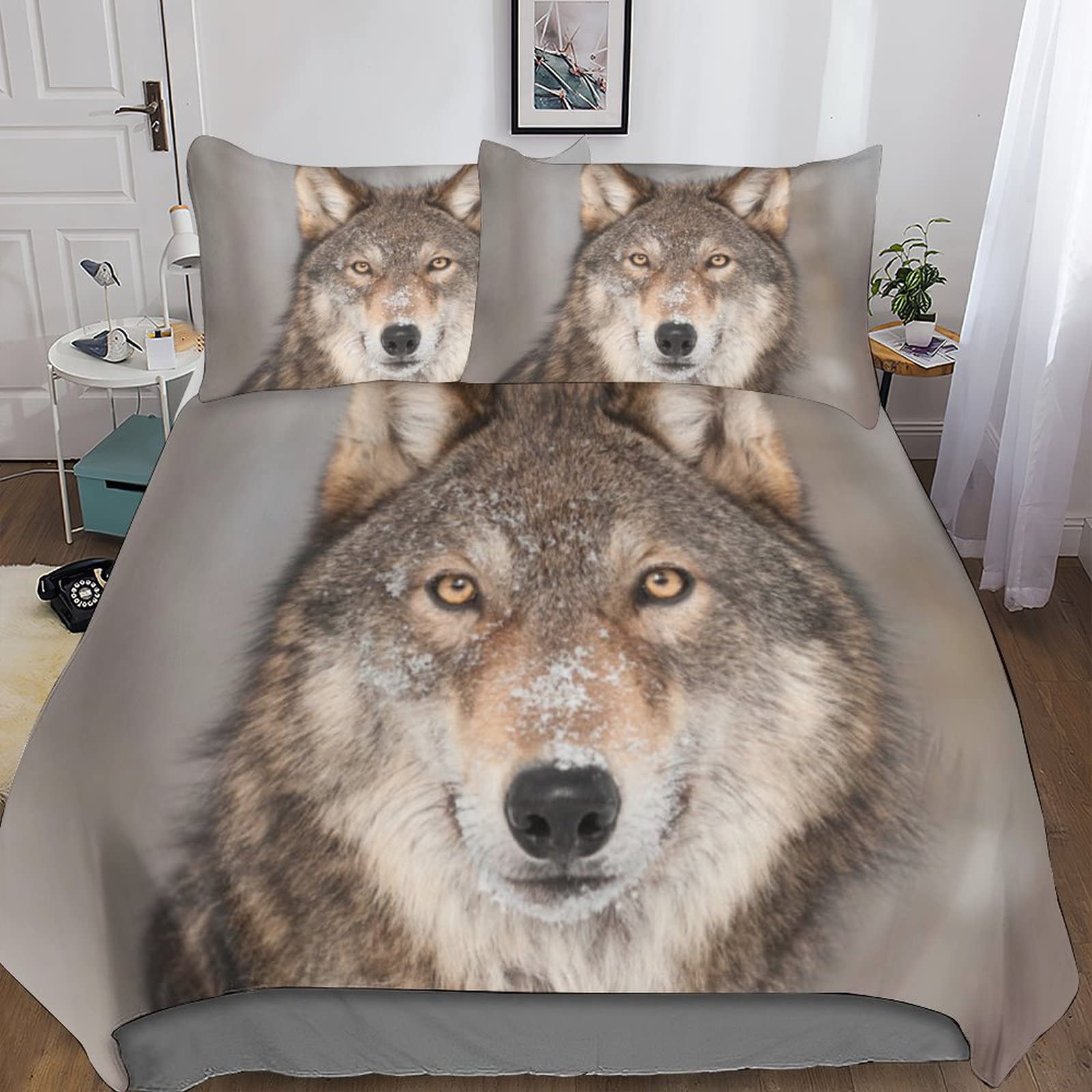 Housse de couette loup 3d microfibre 220x240 pour decorer la chambre des enfants et ados
