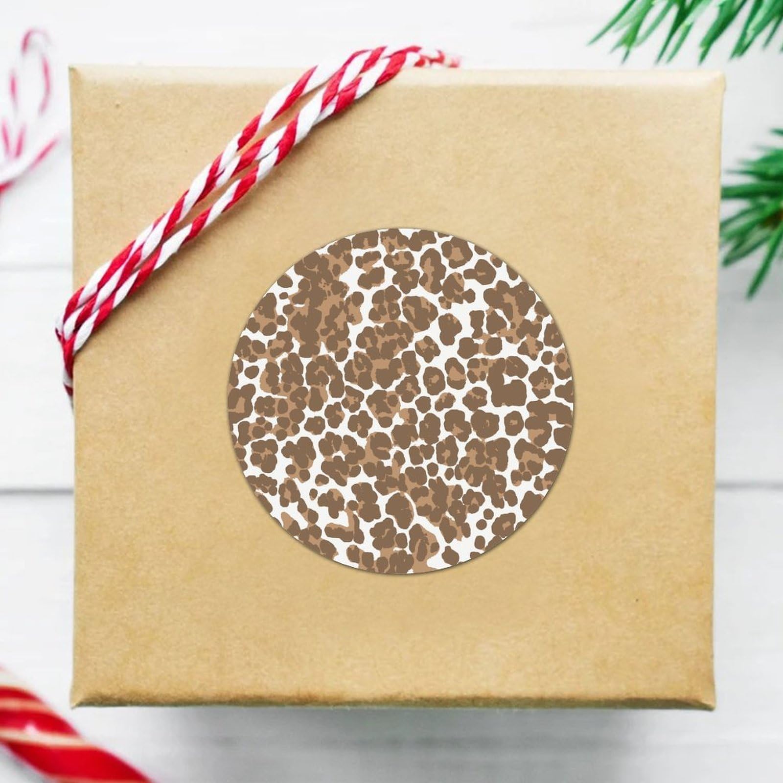 1.5" Round Label Stickers 100pcs Cheetah Leopard Print Animal Light Brown and Light Gray Label Stickers for Christmas Party Invitation Cards