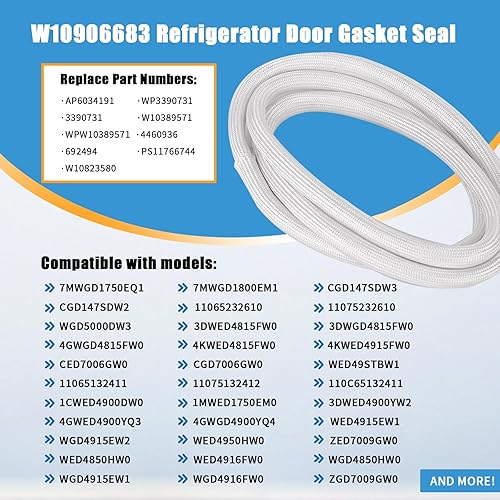 Miniatura 3 de Sello de puerta de secadora actualizado 2024 W10906683 para piezas de secadora Whirlpool W10823580, AP6034191, WP3390731 compatible con Whirlpool y