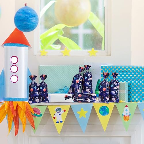 Miniatura 6 de Yexiya 120 bolsas de celofán para el espacio exterior, bolsas de plástico de regalo de galaxia planeta, regalos de fiesta de astronautas para