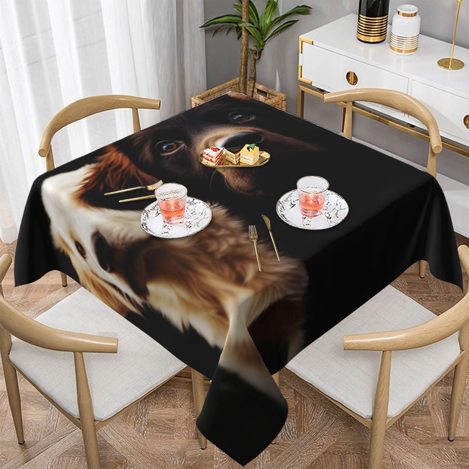 WPKJU Puppies Dog Printed Square Tablecloth 60x60 inch Water Resistant Table Cover Washable Rectangle Table Cloth for Dining Tables