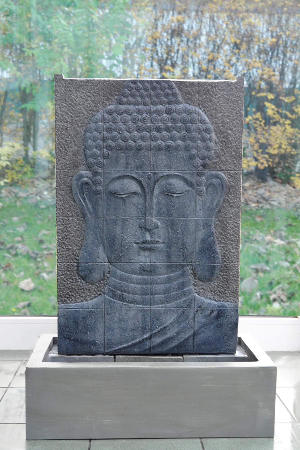 KÖHKO® Fuente Buda Altura aprox. 102 cm con iluminación LED, pared de agua para jardín, terraza y sala de estar