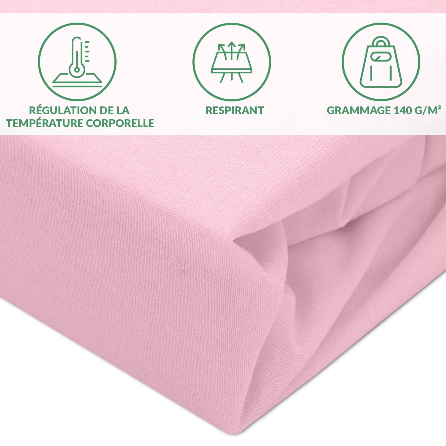 Protector de Colchón 160 x 200 cm - Protector de Cama Impermeable - Sábana Bajera Ajustable - Antihumedad - Funda de Colchón Jersey Transpirable de Mezcla de Algodón - Rosa Claro
