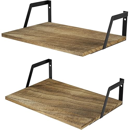 SRIWATANA Floating Shelves Wall Mounted Set of 2 Rustic Wood Shelves with Large Capacity(Carbonized Black)