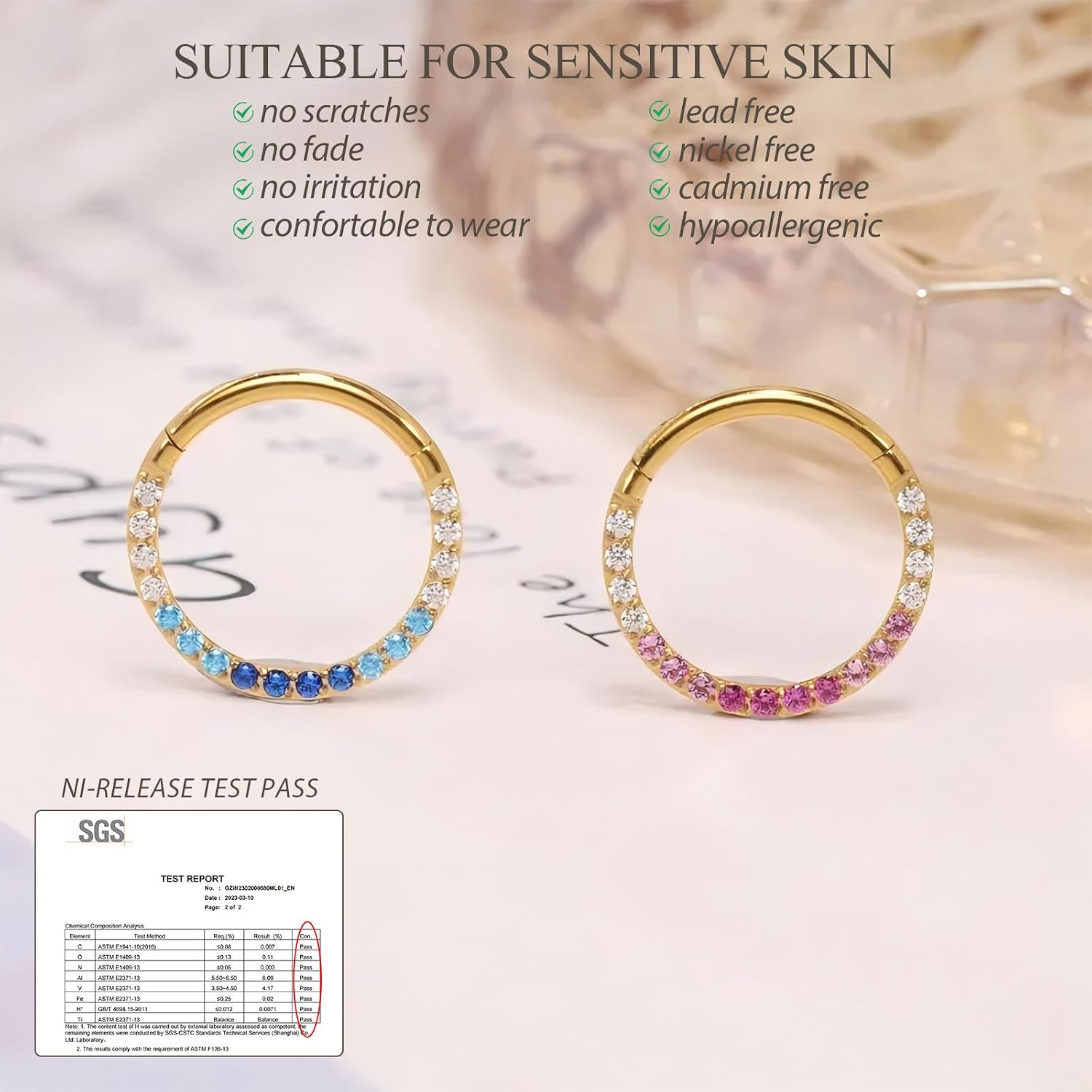 PEAKLINK 16G 18G 316L Stainless Steel CZ/OPAL Septum Piercing Septum Clicker Ring Hinged Nose Ring Daith Earrings Conch Piercing Jewelry Helix Cartilage Tragus Lobe Belly Hoop Earring