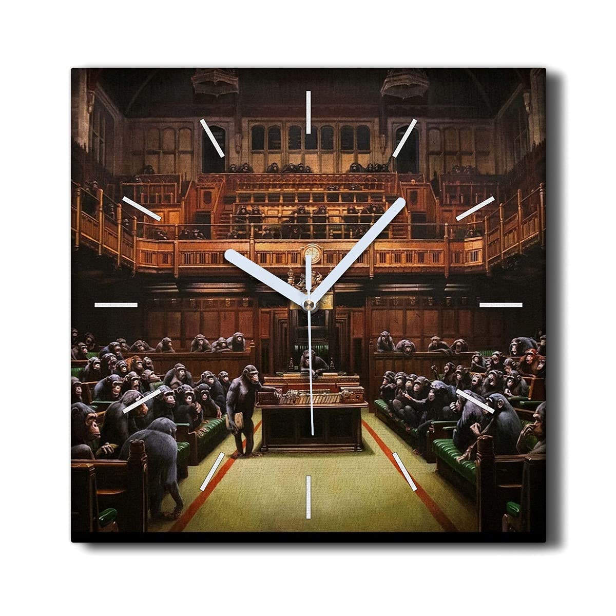 Horloge sur Toile sans tic-tac 30x30cm Banksy Salon - Silence Absolu