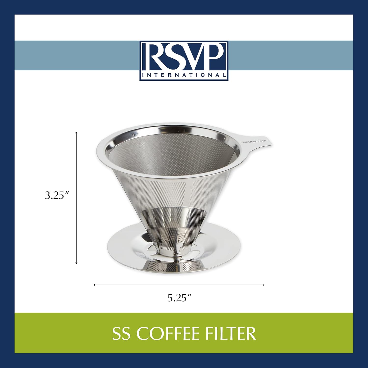 RSVP International Stainless Steel Pour Over Coffee Maker Use with 304SS Filter, 7x4x3.5