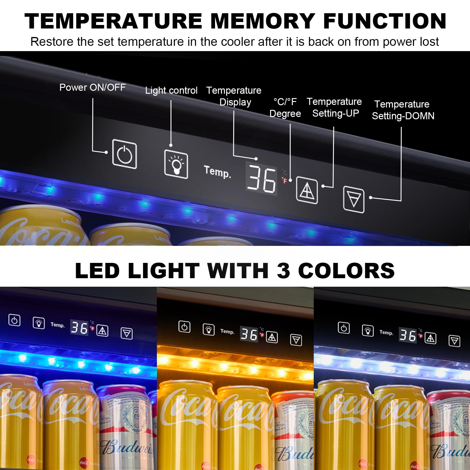 Akicon 24 Inch Beverage Refrigerator, 164 Cans Mini Drink Fridge With Temperature Memory,Under Counter/Built-In/Freestanding Beverage Cooler,3 Removable Shelves on Fridge.com - View 5