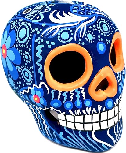 Miniatura 4 de ARTESANO Colección Auténtica Calavera De Azúcar Mexicana De Cerámica Coleccionable Pintada A Mano (Color Al Azar)  UNA Calavera mediana (3.15