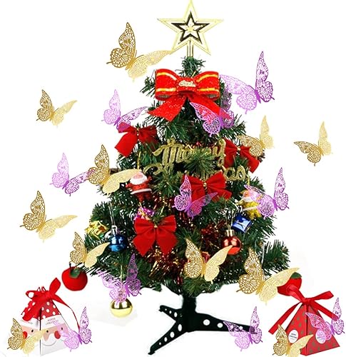 Miniatura 7 de Adhesivos de pared de mariposa de oro morado 3D, 24 calcomanías de pared de mariposa de 3 tamaños, adhesivo de pared dorado metálico extraíble,