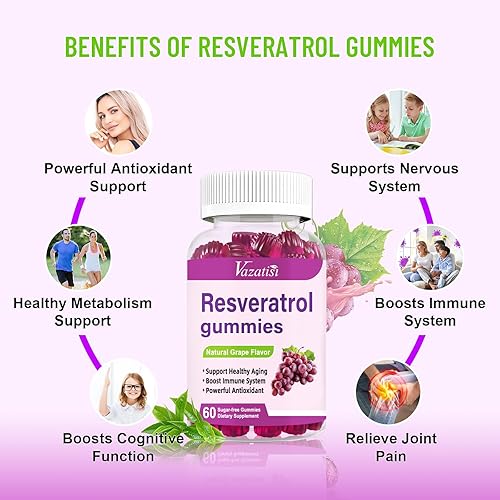 Miniatura 3 de Gomitas de resveratrol de alta pureza, 98% de trans-resveratrol con quercetina, coq 10, vitamina C, suplemento de reservatrol para antioxidantes,