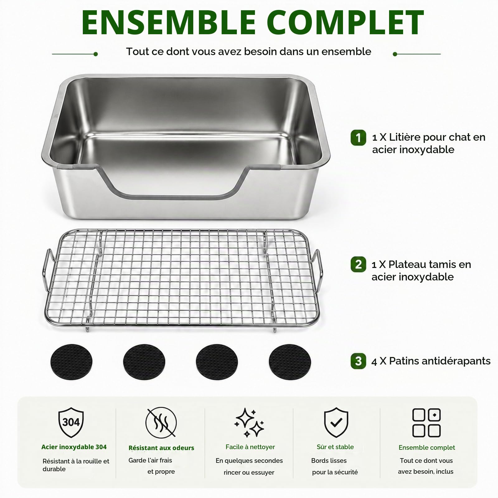 HYLYUN Bac à Litière Lapin en Acier Inoxydable avec Grille, 40x30x15 cm