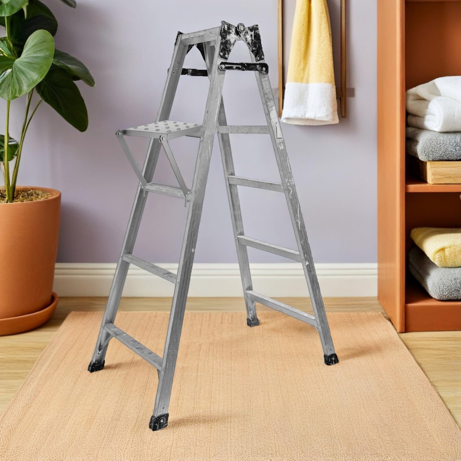 Plataforma de Escalera Plegable de Hierro para Escaleras cóas Estante Pequeño Anslizante para Herientas Accesorio de para Mantenimiento y Bricolaje