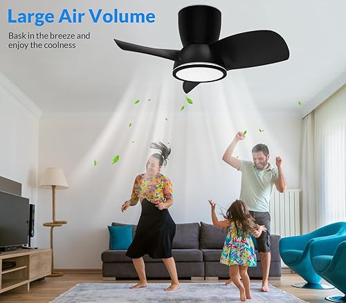 Miniatura 2 de UthCracy Quiet Ceiling Fans with Lights, 30 inch Black Ceiling Fans with Remote Control Dimmable Lighting, Large Air Volume Flush Mount Ceiling Fan