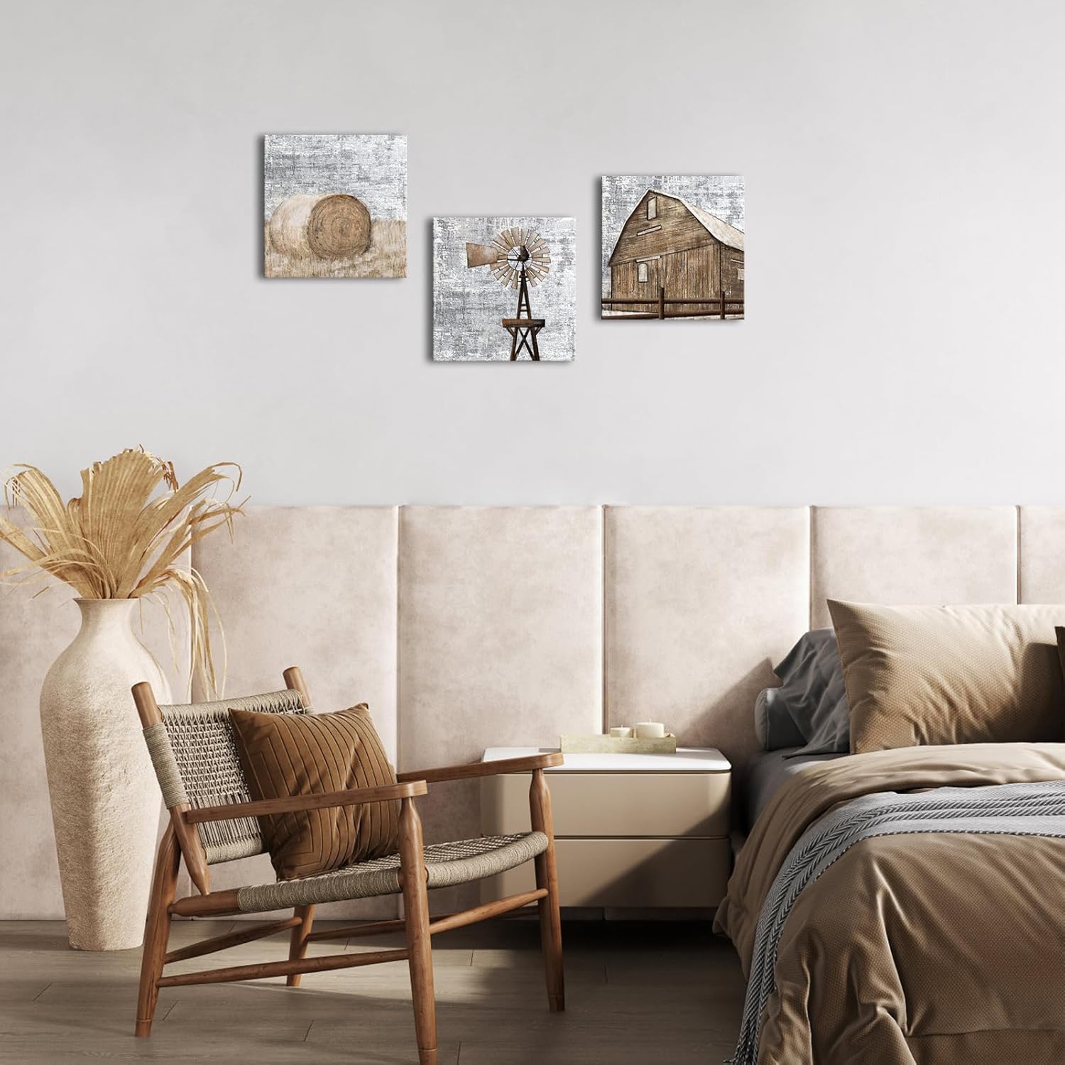 Visual Art Decor Farmhouse Canvas Wall Art Barn Windmill Painting Country Wall Decor Farmhouse Pictures Framed Artwork for Walls