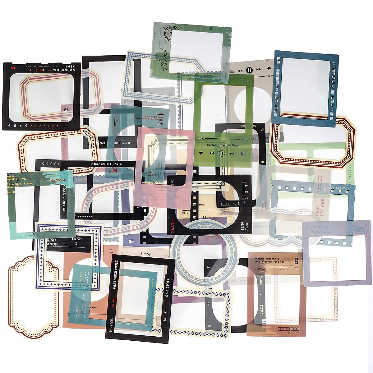 60 Piezas Pegatinas Vintage Scrapbooking PET Transparente Papel Scrapbooking Vintage Autoadhesivas Varias Fronteras Pegatinas Aesthetic Vintage para DIY Decoración Tarjetas Sobres Regalos