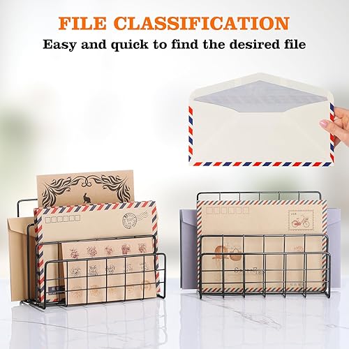 Miniatura 3 de Organizador de escritorio de 2 piezas, malla metálica para archivos, organizador de cartas, facturas, documentos, archivos, carpetas, organizador de