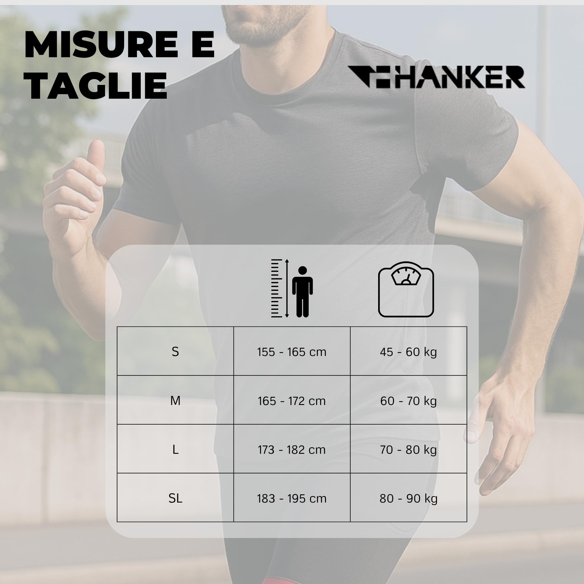 HANKER Maglia corta a compressione da uomo con tessuto termoregulatore, ampie tasche e cuciture piatte. Ideale corsa e trail running